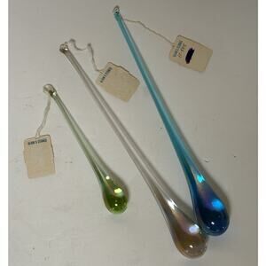 Vintage Set of 3 Icicle Ornaments Christmas Iridescent Blown Glass